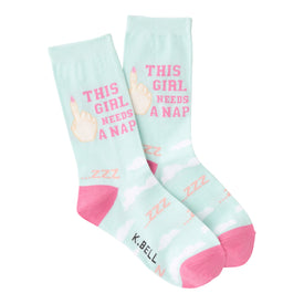 this girl needs a nap funny themed womens blue novelty crew socks