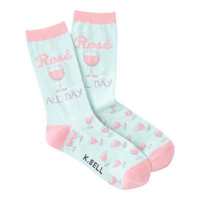 rose all day wine themed womens blue novelty crew socks