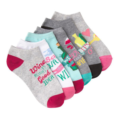 wine time 6-pack wine themed womens multi novelty ankle socks