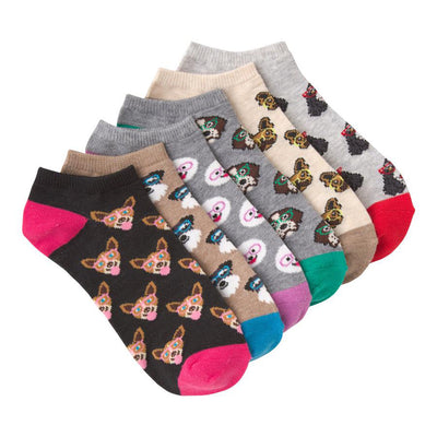 dogs in glasses 6-pack dog themed womens multi novelty ankle socks