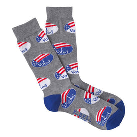 i voted sticker political themed mens grey novelty crew socks
