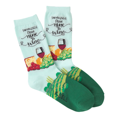 nine to wine wine themed womens blue novelty crew socks