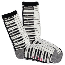 piano music themed womens white novelty crew socks