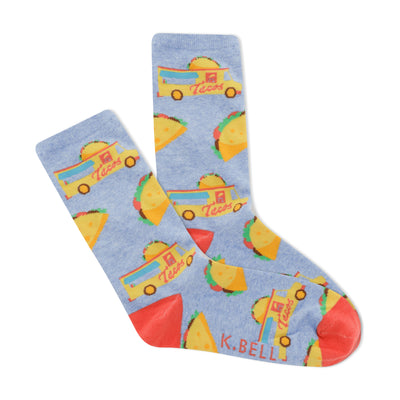 taco truck taco themed womens blue novelty crew socks