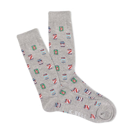 little beer cans beer themed mens grey novelty crew socks