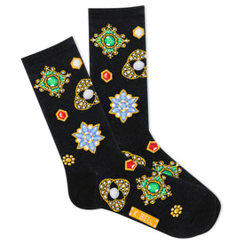 bejeweled funky themed womens black novelty crew socks