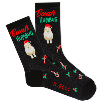 baah humbug christmas themed womens black novelty crew socks