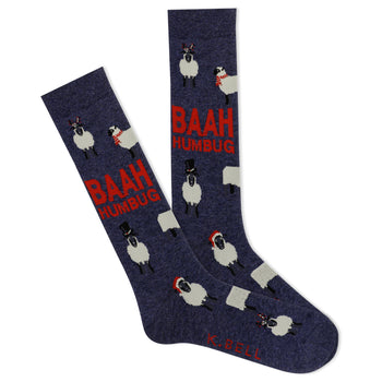 baah humbug christmas themed mens blue novelty crew socks