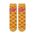 Flat lay image showing two Eggo Waffles Fuzzy socks.