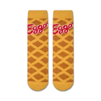 Flat lay image showing two Eggo Waffles Fuzzy socks.
