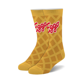 eggo waffles fuzzy eggo themed mens & womens unisex yellow novelty crew socks