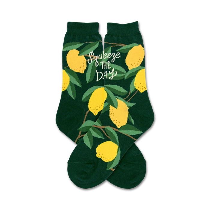 lemons food & drink themed womens green novelty crew socks }}