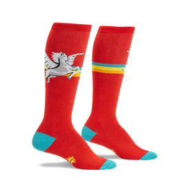 retro pegasus pegasus themed mens & womens unisex red novelty knee high^wide calf socks