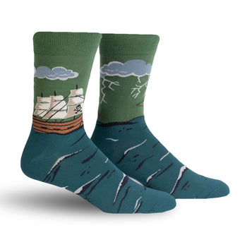 stormy seas maritime themed mens blue novelty crew socks