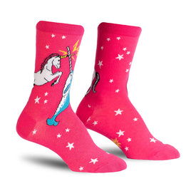 unicorn vs narwhal unicorn themed womens pink novelty crew socks