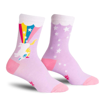 rainbow blast unicorn themed womens pink novelty crew socks