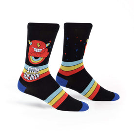stay weird funky themed mens black novelty crew socks