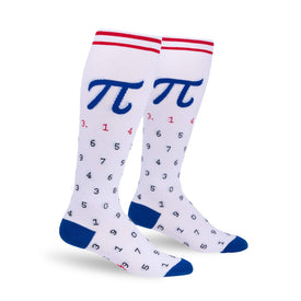american pi geeky themed womens white novelty knee high^wide calf socks