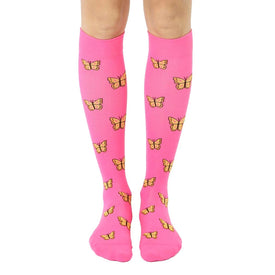 butterfly compression butterfly themed womens pink novelty knee high socks