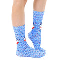 Lifestyle shot of 'I Voted' socks on a person's legs. [lf]