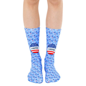 i voted political themed mens & womens unisex blue novelty crew socks