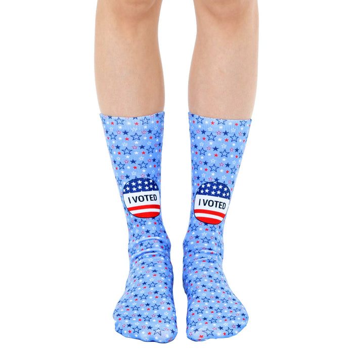 i voted political themed mens & womens unisex blue novelty crew socks