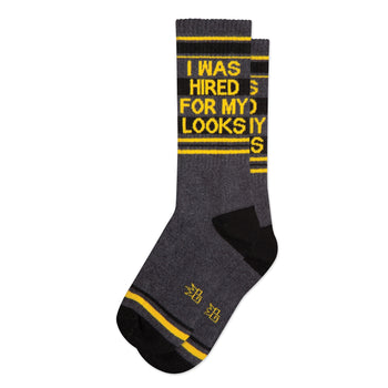 i was hired for my looks funny themed mens & womens unisex grey novelty crew^xl socks