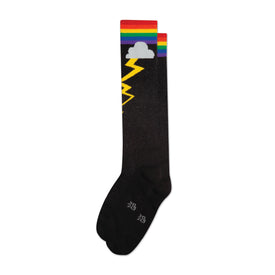 rainbow storm pride themed mens & womens unisex black novelty knee high^xl socks
