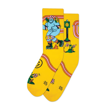 skate day psychedelic themed mens & womens unisex yellow novelty crew^xl socks