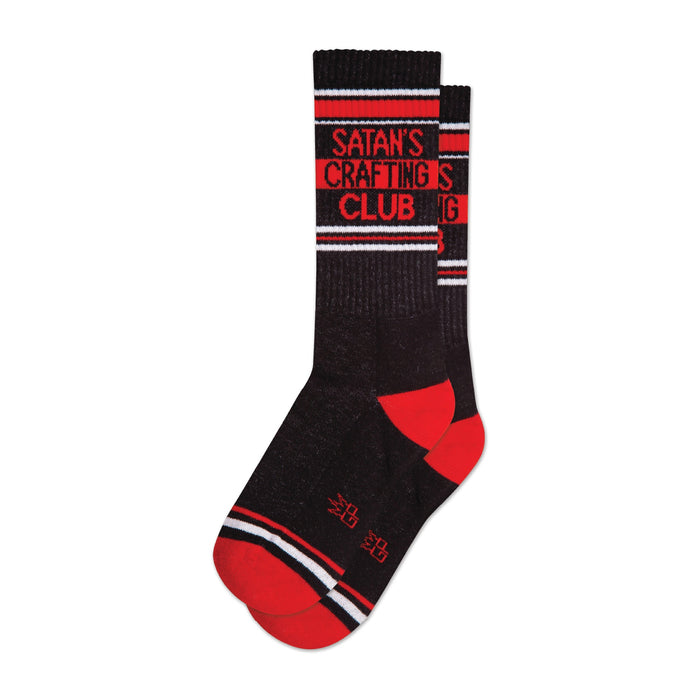 satan's crafting club craft themed mens & womens unisex black novelty crew^xl socks