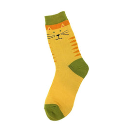 yellow kitty cat themed womens yellow novelty crew socks