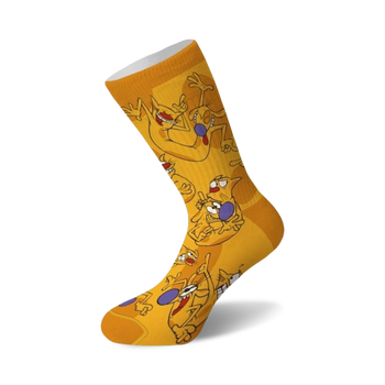 cat dog cartoon themed mens & womens unisex yellow novelty crew socks