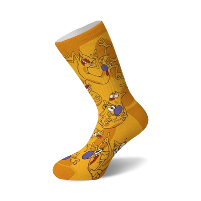 cat dog cartoon themed mens & womens unisex yellow novelty crew socks