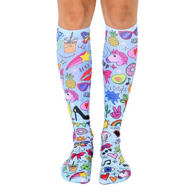 glam girl funky themed womens multi novelty knee high socks