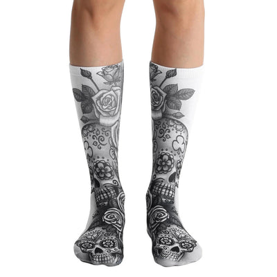 dia day of the dead themed mens & womens unisex black novelty crew socks