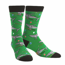 pool shark shark themed mens green novelty crew socks