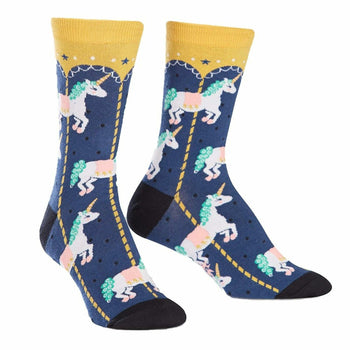 carousel unicorn themed womens blue novelty crew socks