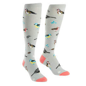 birds of a feather wildlife themed womens grey novelty knee high socks