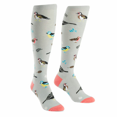 birds of a feather wildlife themed womens grey novelty knee high socks