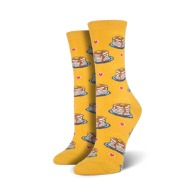 pancakes food & drink themed womens yellow novelty crew socks