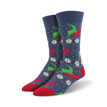 naughty reindeer games christmas themed mens blue novelty crew socks