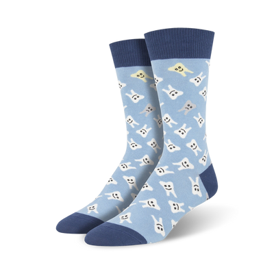 happy teeth dentist themed mens blue novelty crew socks