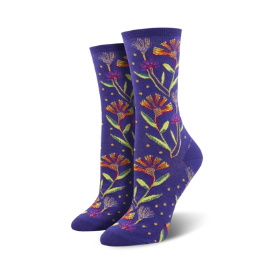 wildflowers floral themed womens purple novelty crew socks