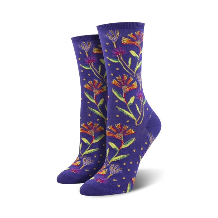 wildflowers floral themed womens purple novelty crew socks }}