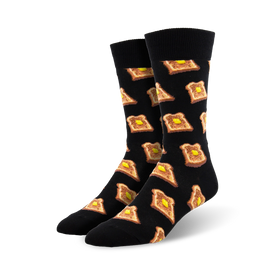 buttered toast toast themed mens black novelty crew socks