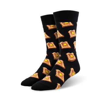 buttered toast toast themed mens black novelty crew socks