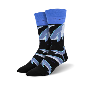 whale watching whale themed mens blue novelty crew socks