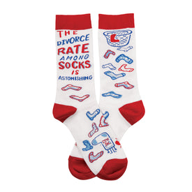 divorce rate funny themed mens & womens unisex white novelty crew socks