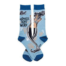 mermaids don't mermaid themed womens blue novelty crew socks