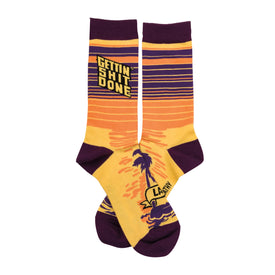 gettin' done funny themed mens & womens unisex yellow novelty crew socks